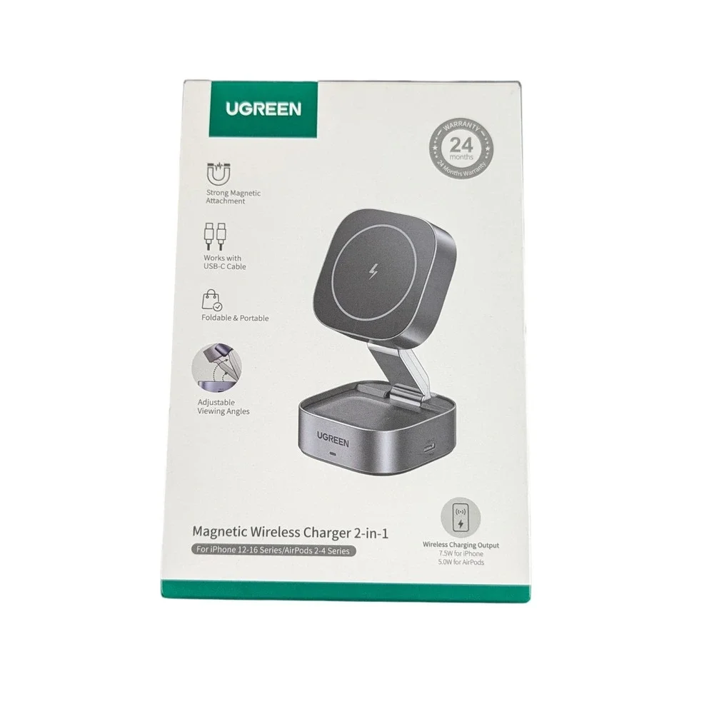 Cc6O UGREEN 2-in-1 Magnetic Wireless Charger for‎ iPhone & Airpods W526 Gray